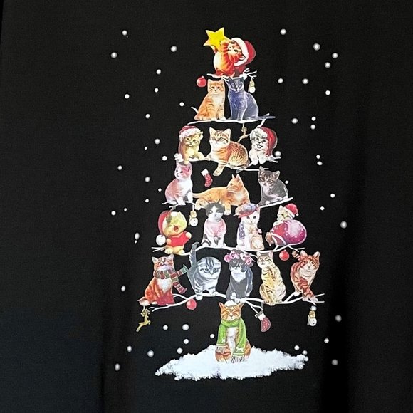 NoraCora Christmas Tree of Cats Print Top Size S Black Long Sleeve Crew Tee - Picture 6 of 7